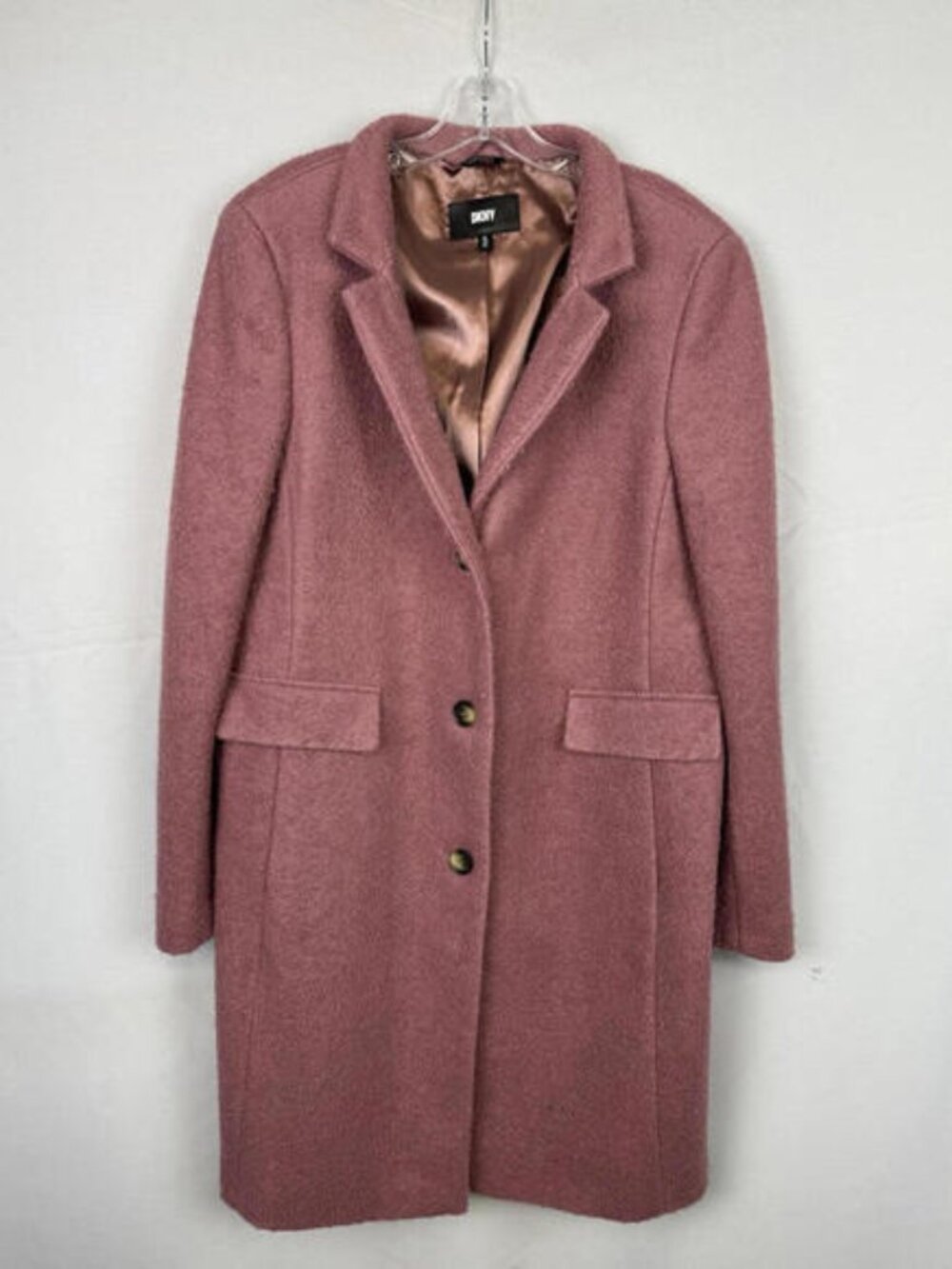 DKNY Wool Blend Boucle Walker Coat Pink Size XL